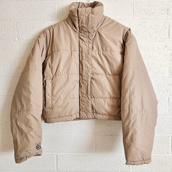 THE FIFTH LABEL Remake Puffer Tan Bomber Jacket Cropped XS - Picture 5 of 14